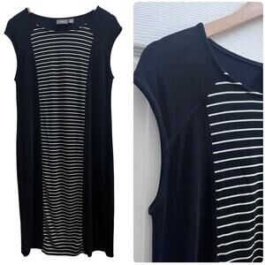 Chico's Travelers Black Front White Stripes Slinky Pullover Dress Size Medium